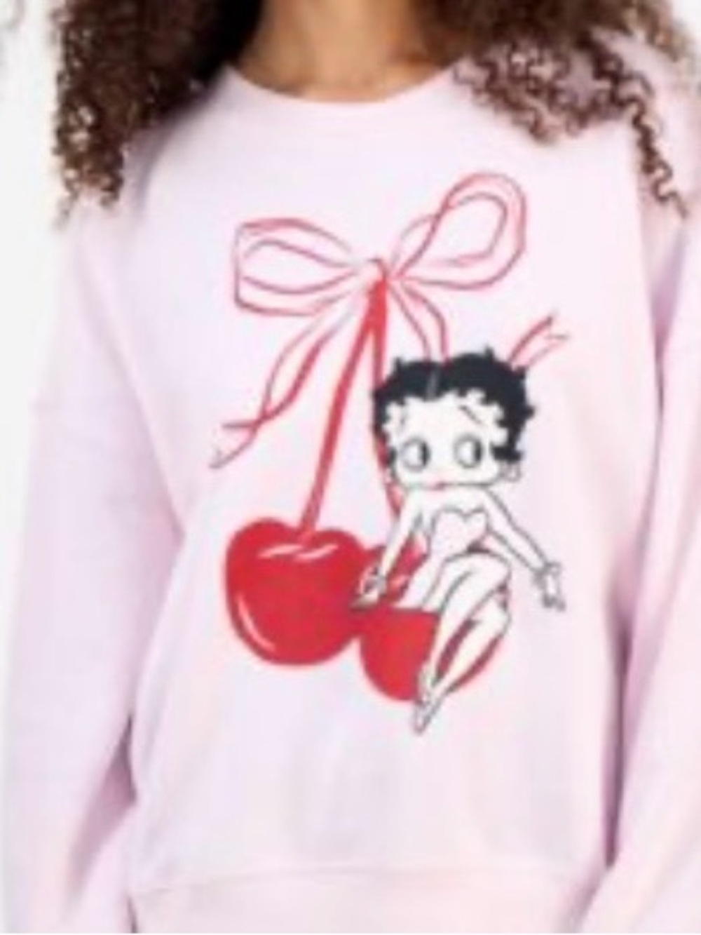 🩷NWT! Betty Boop Pink Graphic Sweatshirt with Red Cherry Print